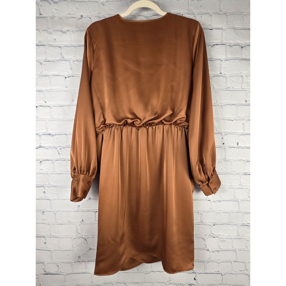Worthington Sz XL Caramel Brown Long Sleeve Dress Wrap Silhouette Lined - Picture 3 of 9
